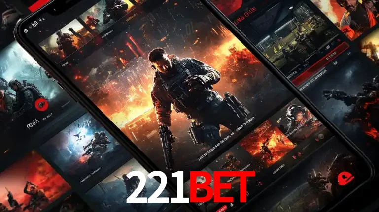 Tela de um celular exibindo uma galeria de jogos de tiro com temática militar, mostrando a variedade de e-sports disponíveis para apostas na plataforma de entretenimento 221bet.